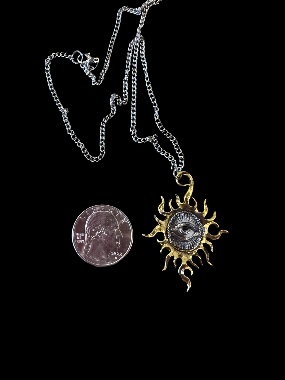 Metal Alloy and Stainless Steel All Seeing Eye with Artistic Sun Pendant - Picture 17 of 17